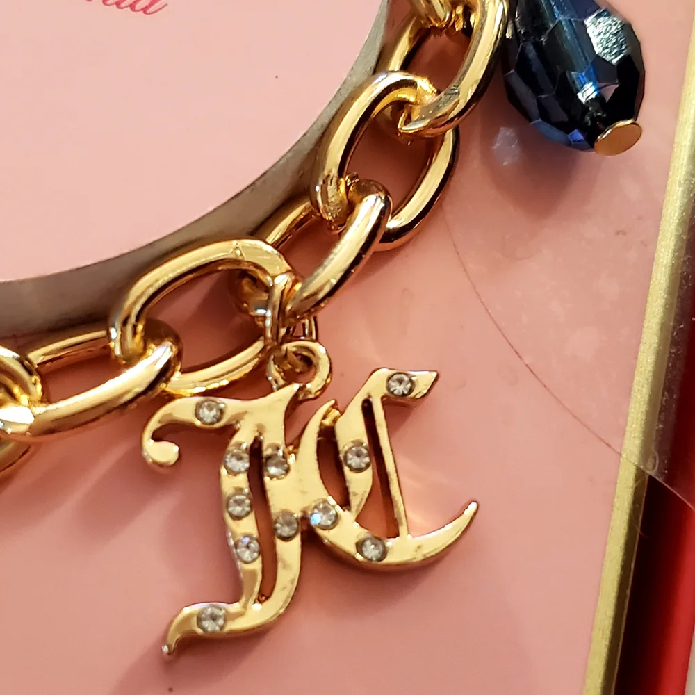 Juicy Couture Gold Bracelet with Heart & Jewel Charms New In Box 18" - Picture 4 of 6